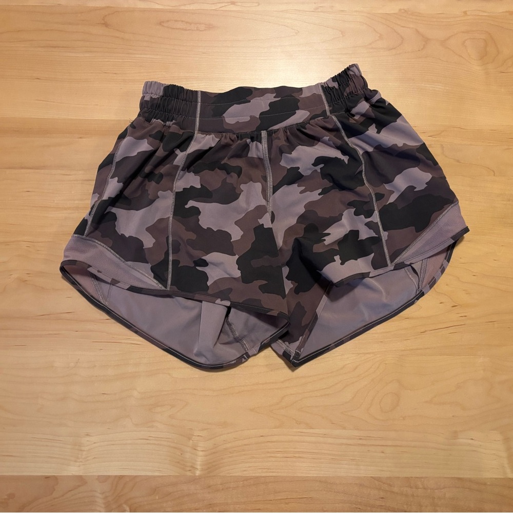 LULULEMON- Hotty Hot Low Rise Lined Short- 4” Purple Camouflage